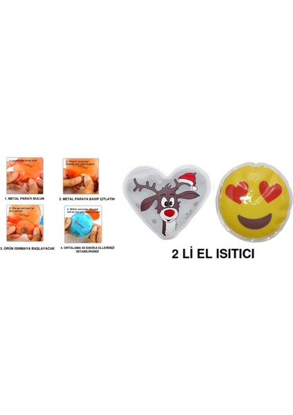 Kalp Emoji Beyaz Geyik Cep Sobası,el Isıtıcı,2 Adet Sıcak Su Torbası Pvc 9cm
