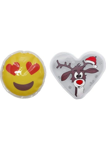 Kalp Emoji Beyaz Geyik Cep Sobası,el Isıtıcı,2 Adet Sıcak Su Torbası Pvc 9cm