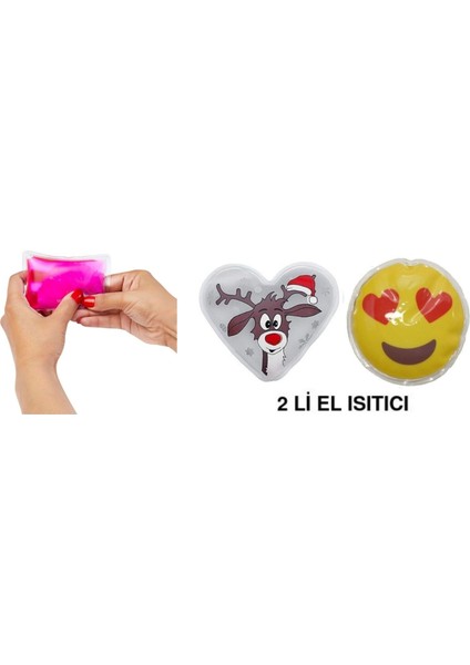 Kalp Emoji Beyaz Geyik Cep Sobası,el Isıtıcı,2 Adet Sıcak Su Torbası Pvc 9cm