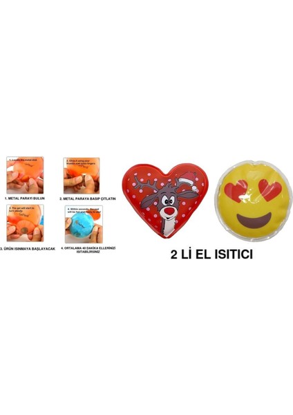 Kalp Emoji Kırmızı Geyik Cep Sobası,el Isıtıcı,2 Adet Sıcak Su Torbası Pvc 9cm