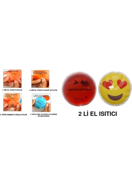 Kalp Emoji Kırmızı Ceylan Cep Sobası,el Isıtıcı,2 Adet Sıcak Su Torbası Pvc 9cm