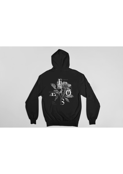 Rose Ön ve Arka Baskılı Özel Tasarım Unisex Siyah Baskılı 3 Ip Kapüşonlu Sweatshirt Hoodie