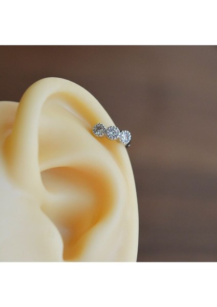 Silver Renk Cerrahi Çelik Taşlı Halka Tragus Helix Lob Kıkırdak Piercing