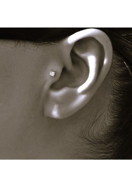 3 mm Tektaş Cerrahi Çelik Tragus Helix Kıkırdak Conch Gümüş Renk 6 mm Piercing