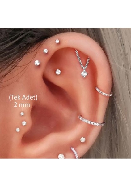 Mini Tektaş Cerrahi Çelik Tragus Helix Kıkırdak Conch Gümüş Renk 6 mm Piercing