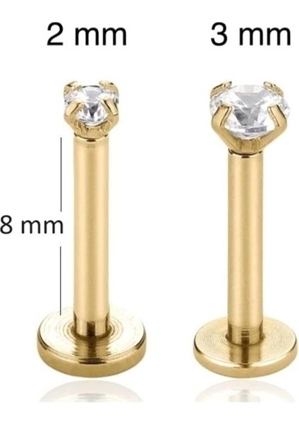 3 mm Tektaş Cerrahi Çelik Tragus Helix Kıkırdak Conch Gold Renk 8 mm Piercing