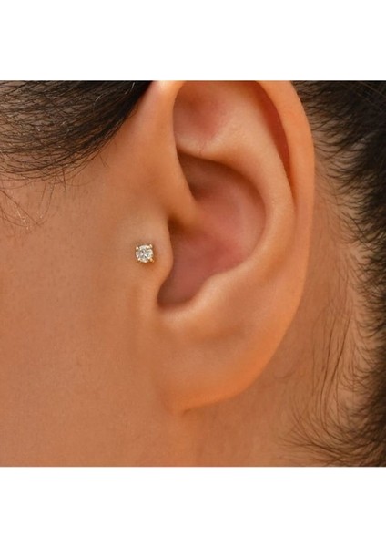 3 mm Tektaş Cerrahi Çelik Tragus Helix Kıkırdak Conch Gold Renk 8 mm Piercing