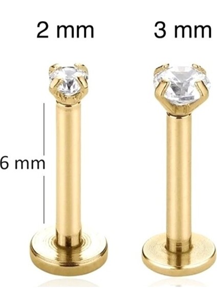 3 mm Tektaş Cerrahi Çelik Tragus Helix Kıkırdak Conch Gold Renk 6 mm Piercing