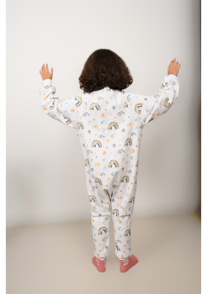 Voguevista Elyafsız Kışlık Uzun Kollu Çift Kat %100 Pamuk Pazen Uzaylı ve Gökkuşağı Desenli Cocuk Bebek Uyku Tulumu