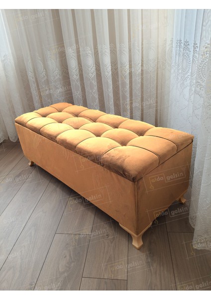 Yeni Model Lüks Çizgi Kapitoneli Sandıklı Puf Bench (60*45) Gold Ayak