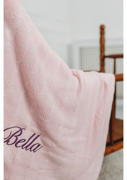 Welsoft Bebek Battaniyesi Kişiye Özel Nakış Işlemeli Isimli Triko Pembe Içi Peluş Yenidoğan Battaniye