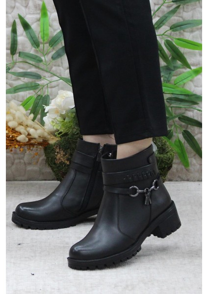 42829 Siyah Orijinal Hakiki Deri Içi Kürklü Kaymaz Taban Kadın Bot modelleri