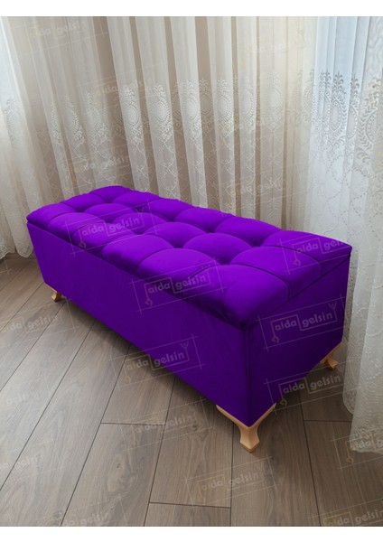 Yeni Model Lüks Çizgi Kapitoneli Sandıklı Puf Bench (60*45) Gold Ayak