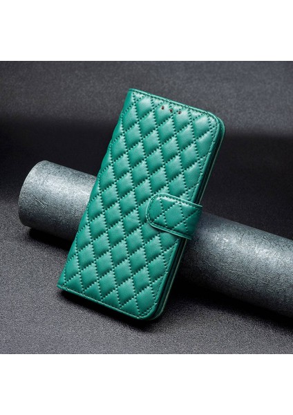 Samsung Galaxy S22 Için 5g Baskılı Rhombus Desen Kılıfı Flip Stand Mat Pu Deri Deri Cüzdan Kapak Yeşili (Yurt Dışından) fırsatları