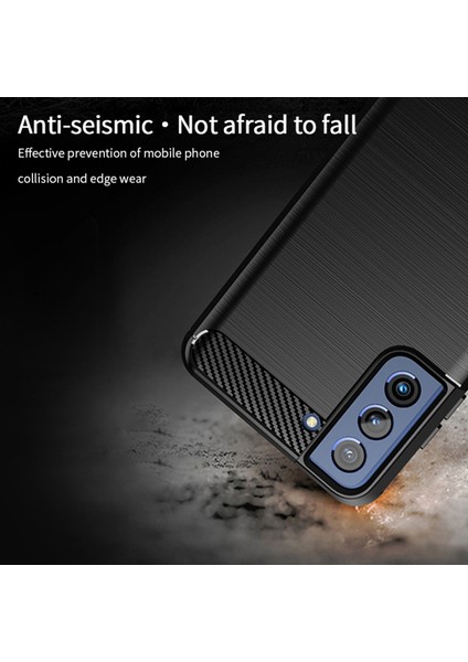Samsung Galaxy S21 Fe-Red Için Iyi Korunmuş Fırçalanmış Karbon Fiber Tasarım Esnek Tpu Kapağı (Yurt Dışından)