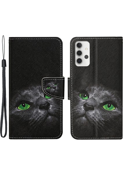 Desen Baskı Flip Deri Cüzdan Samsung Galaxy A32 4g (Ab Versiyonu) Için Koruyucu Kasa -Cat Gözleri (Yurt Dışından)