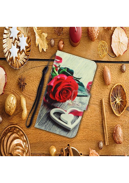 Desen Baskı Cüzdan Tasarımı Çapraz Doku Doku Deri Telefon Kapak Kılıfı Samsung Galaxy A32 4g (Ab Versiyonu) -Rose Çiçek (Yurt Dışından)