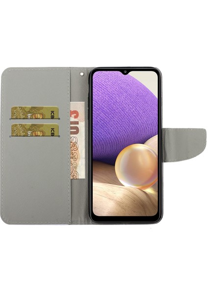 Desen Baskı Cüzdan Tasarımı Çapraz Doku Doku Deri Telefon Kapak Kılıfı Samsung Galaxy A32 4g (Ab Versiyonu) -Rose Çiçek (Yurt Dışından)