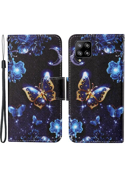 Desen Baskı Çapraz Doku Pu Deri Telefon Kılıfı Samsung Galaxy A22 4g (Ab Versiyonu) -Butterfly (Yurt Dışından)