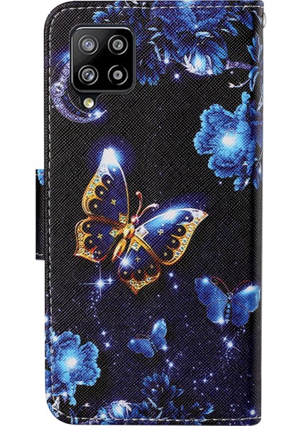 Desen Baskı Çapraz Doku Pu Deri Telefon Kılıfı Samsung Galaxy A22 4g (Ab Versiyonu) -Butterfly (Yurt Dışından)