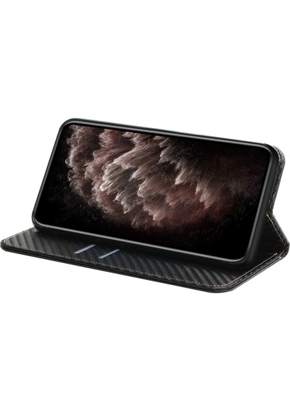 Karbon Fiber Doku Manyetik Kapatma Samsung Galaxy A32 5G/M32 5g-Black Için Kayış ile Stand Stand Standı (Yurt Dışından)