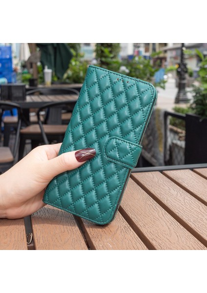 Samsung Galaxy S21+5G Cüzdan Kapağı Için, Basılı Eşkenar Dörtgen Desen Yumru Geçirmez Standı Mat Pu Deri Vaka-Yeşil (Yurt Dışından)