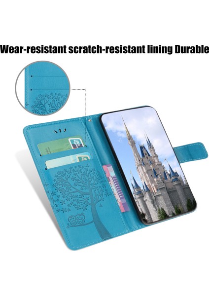 Baykuş Ağacı Deseni Deri Deri Cüzdan Stand Samsung Galaxy A22 5g (Ab Versiyonu) -Blue Için (Yurt Dışından)