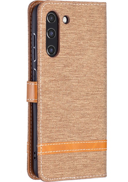 Samsung Galaxy S21 FE/S21 Lite-Brown Için Birleştirme Kot Pantolon Yüzey Deri Telefon Kapağı Cüzdan Standı Çantası (Yurt Dışından) modelleri