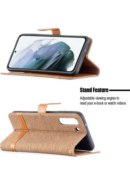 Samsung Galaxy S21 FE/S21 Lite-Brown Için Birleştirme Kot Pantolon Yüzey Deri Telefon Kapağı Cüzdan Standı Çantası (Yurt Dışından) fırsatları