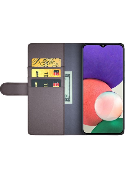 Samsung Galaxy A22 5g (Ab Versiyonu) Bölünmüş Deri Orijinal Deri Tam Koruma Cüzdan Standı Telefon Vaka-Kahverengi (Yurt Dışından)