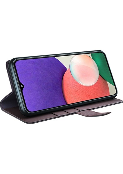 Samsung Galaxy A22 5g (Ab Versiyonu) Bölünmüş Deri Orijinal Deri Tam Koruma Cüzdan Standı Telefon Vaka-Kahverengi (Yurt Dışından)