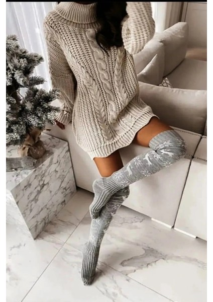 Diz Üstü Yılbaşı Çorap Yılbaşı Trend Model//