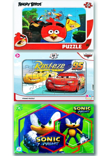Kesman Kitap Cars, Angry Bırds, Sonic 3 Lü Frame Puzzle/yapboz Set