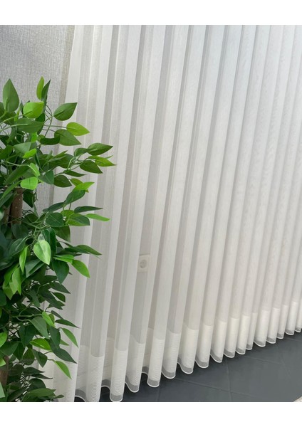 Taç Bordürlü Naturel Tül Perde Kullanıma Hazır Sık Pile modelleri