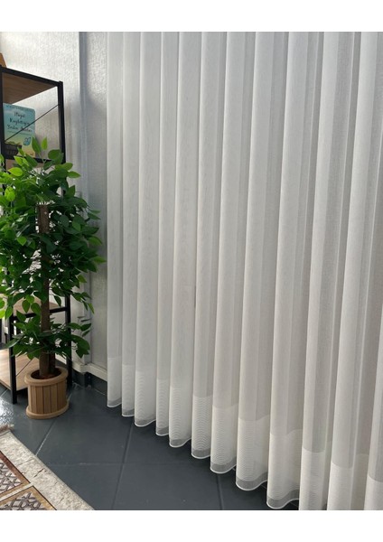 Taç Bordürlü Naturel Tül Perde Kullanıma Hazır Seyrek Pile fırsatları