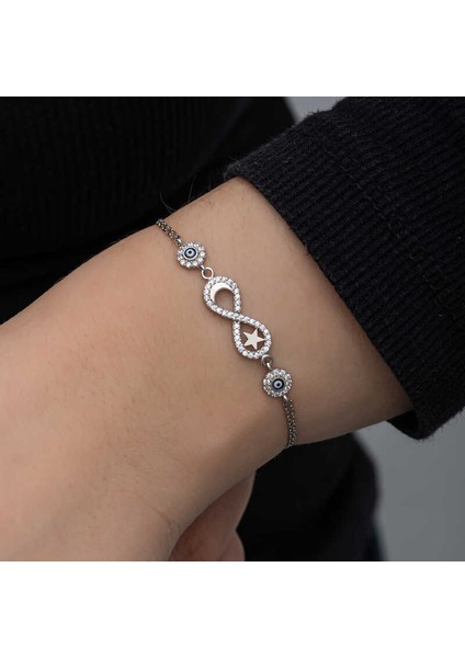 Gümüş Ay Yıldız Nazarlı Sonsuzluk Kadın Bileklik fiyatları