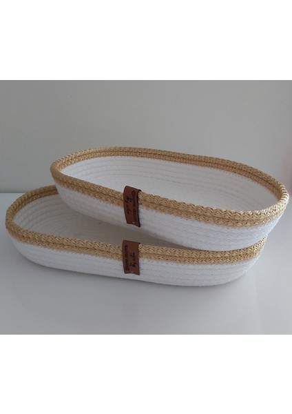 2'li Oval Sepet Düzenleyici Hasır Sepet Dekorasyon Hediyelik 31X18X5-26X15X5