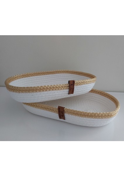 2'li Oval Sepet Düzenleyici Hasır Sepet Dekorasyon Hediyelik 31X18X5-26X15X5