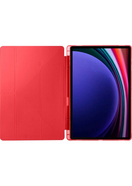 Samsung Galaxy Tab S9 Ultra SM-X910 Kılıf Yatay ve Dikey Standlı Uyku Modlu Kalemlikli Trifold Arkası Soft Silikon Smart Kılıf