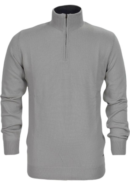 Erkek Spor Düz Fermuarlı Yaka Kazak R22949 BGL-ST03181