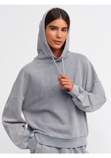 40140 Yıkama Efektli Sweatshirt-Gri