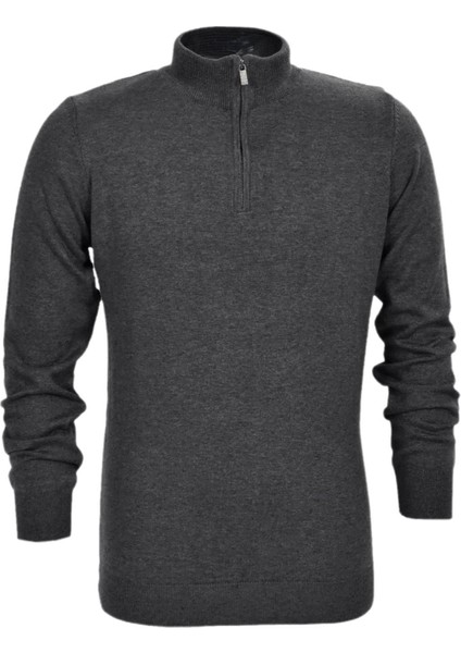Erkek Spor Düz Fermuarlı Yaka Kazak R22949 BGL-ST03181