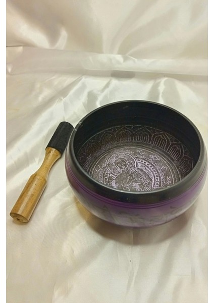 Tibet Çanağı Çanı Kasesi Meditasyon Çanı Yoga Çanı Tibet Çanağı Singing Bowl Mor Oval Mor 16