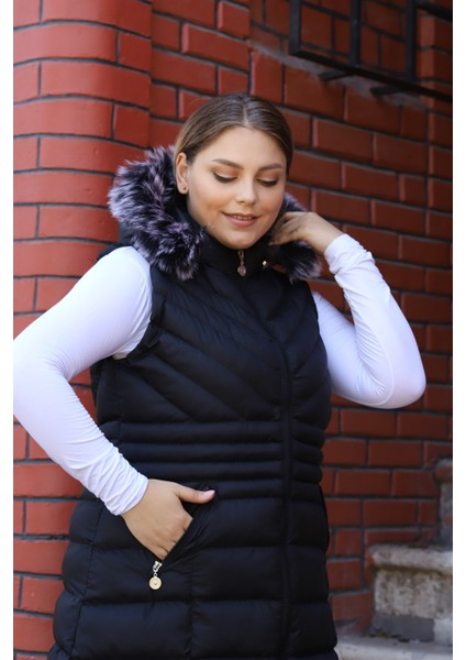 Ecalamode Uzun Boy Çıkarılabilir Kapüşonlu Dolumlu Siyah Şişme Yelek modelleri