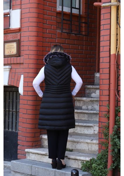 Ecalamode Uzun Boy Çıkarılabilir Kapüşonlu Dolumlu Siyah Şişme Yelek fırsatları