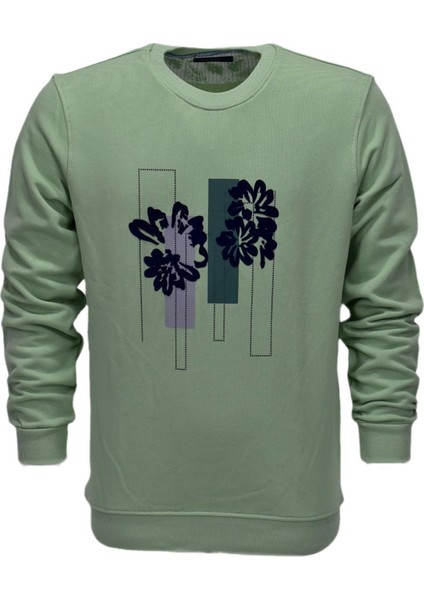 Erkek Baskılı Spor Sıfır Yaka Sweatshirt R2201 BGL-ST03191