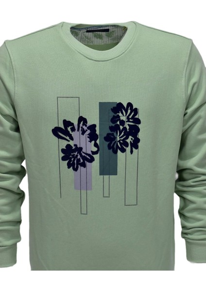 Erkek Baskılı Spor Sıfır Yaka Sweatshirt R2201 BGL-ST03191