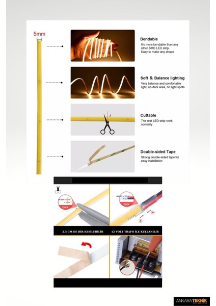 Cob Şerit LED Ultra İnce 5 mm Kalınlık Neon Gibi Yanar