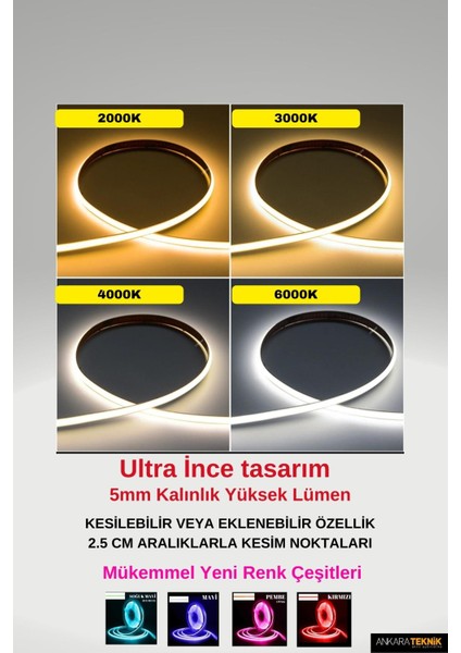 Cob Şerit LED Ultra İnce 5 mm Kalınlık Neon Gibi Yanar