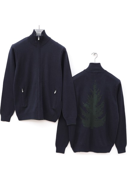 Erkek Uzun Kol Dik Yaka Fermuarlı Lacivert Triko Hırka fiyatları